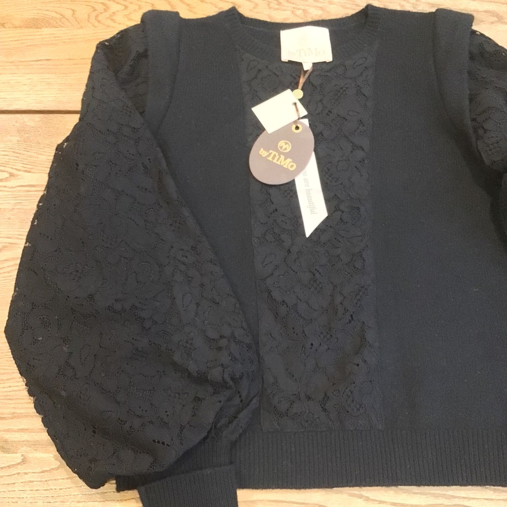 NWT byTiMo Lace Combo Black Sweater